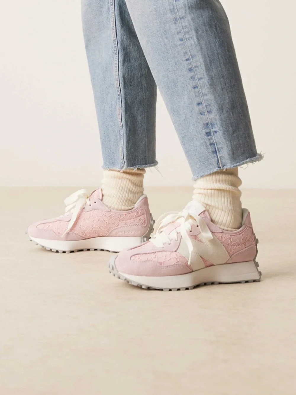 New Balance Women’s Pastel Pink Lace-Overlay Sneakers